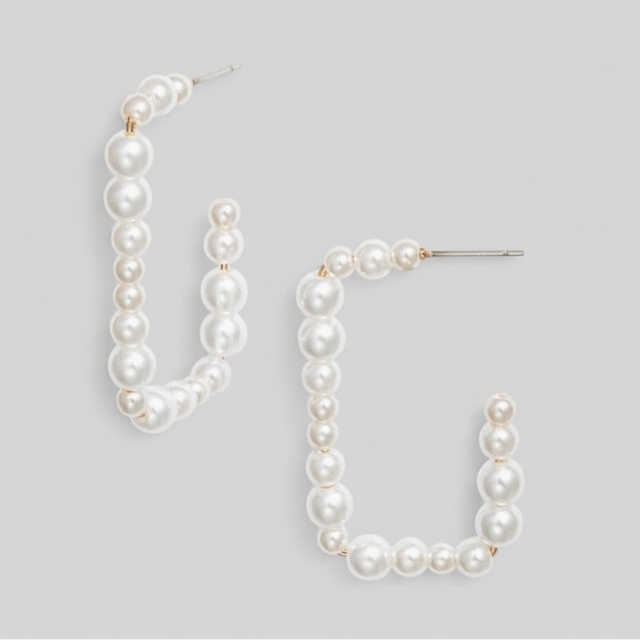 Open Edit-Faux Pearl Rectangle Earrings-white/Gold-NWT - Picture 4 of 6